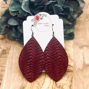 Maroon Braided Suede Marquis earrings