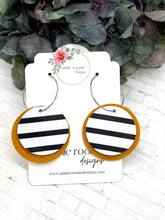 Load image into Gallery viewer, Black &amp; White Stripes + Mustard yellow suede double disc earrings
