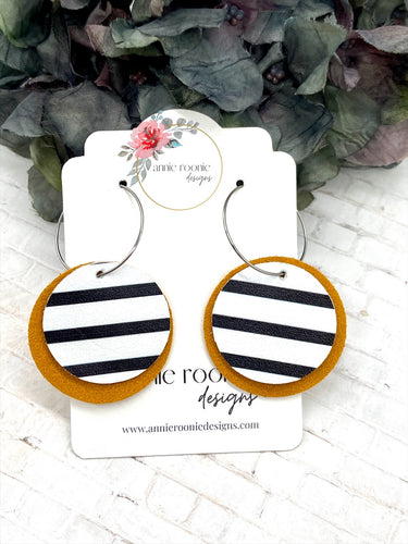 Black & White Stripes + Mustard yellow suede double disc earrings