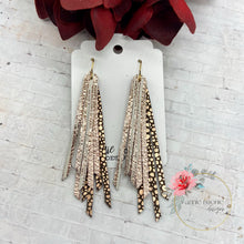 Load image into Gallery viewer, Skinny Fringed Earrings in Rose Gold leathers
