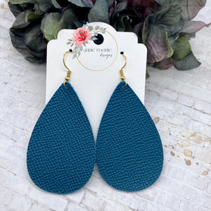 Dark Teal Textured Leather Teardrop earrings