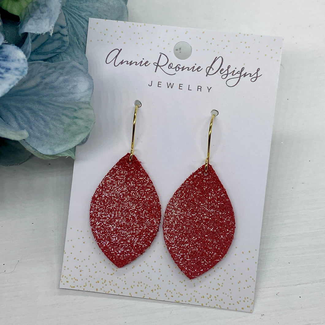 Red Sparkle leather Marquis earrings