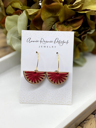 Embroidered Wood Starburst earrings
