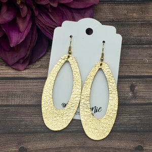 Gold Metallic Pebbled leather Oval cutout earrings
