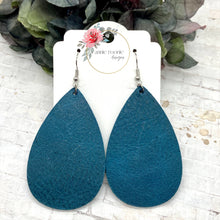 Load image into Gallery viewer, Dark Teal Leather Teardrop earrings