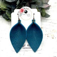 Load image into Gallery viewer, Dark Teal Leather Pinched Petal earrings