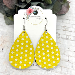 Yellow Polka Dot leather Teardrop earrings