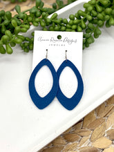 Load image into Gallery viewer, Dark Blue Textured Leather Marquis cutout earrings