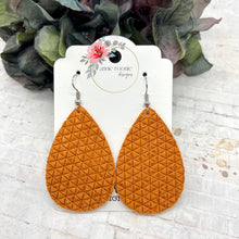 Load image into Gallery viewer, Orange Tiny Triangles Suede Teardrop earrings