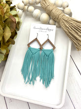 Load image into Gallery viewer, Woven Fringe Earrings in Turquoise leather