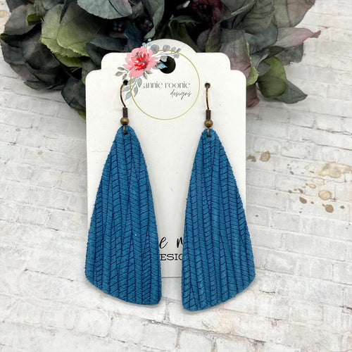 Dark Teal Striped Textured Suede Wedge Bar earrings