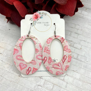 Pink Hearts Cork leather Oval cutout earrings