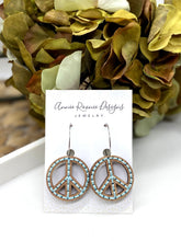 Load image into Gallery viewer, Embroidered Wood Peace Sign earrings