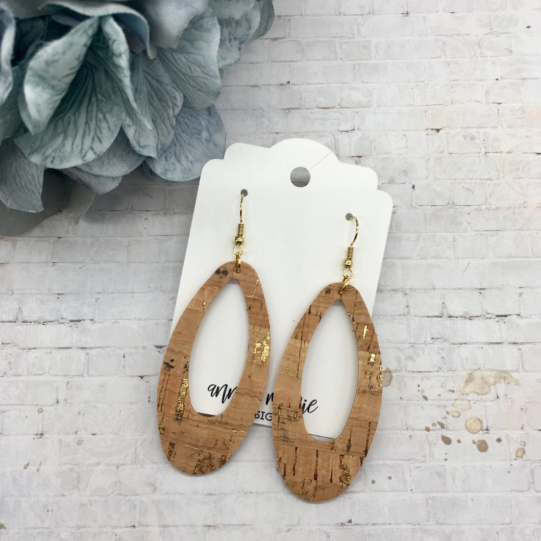 Natural Gold- Flecked Cork leather Oval cutout earrings