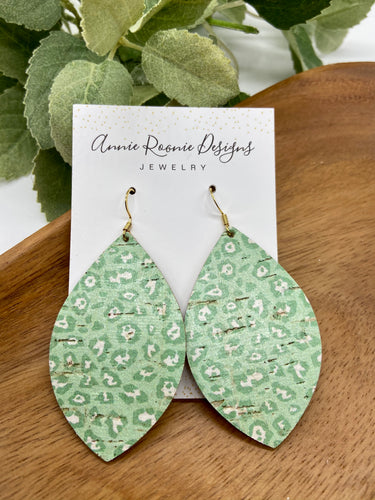 Green Cheetah print Cork Leather Marquis earrings