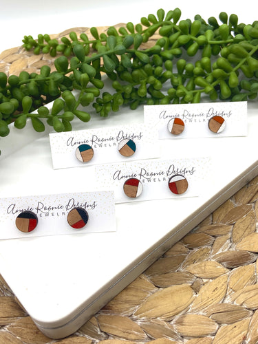 Wood Color Block Stud Earrings