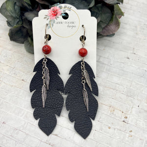 Black leather Feather earrings