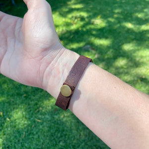 Dark Brown leather Skinny Cuff Circle ring bracelet