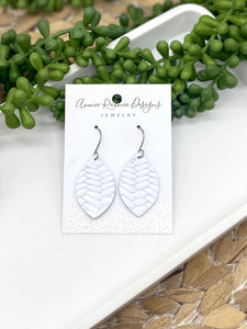 White Braided Leather Marquis earrings