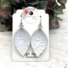 Load image into Gallery viewer, White Embossed Leather Pinched Petal earrings