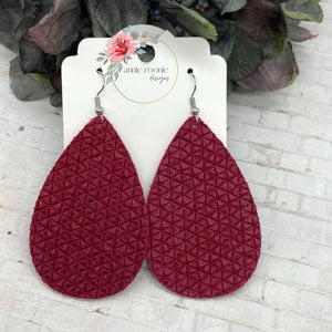 Raspberry Tiny Triangles Suede Teardrop earrings
