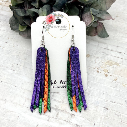 Hocus Pocus leather skinny layered fringe earrings
