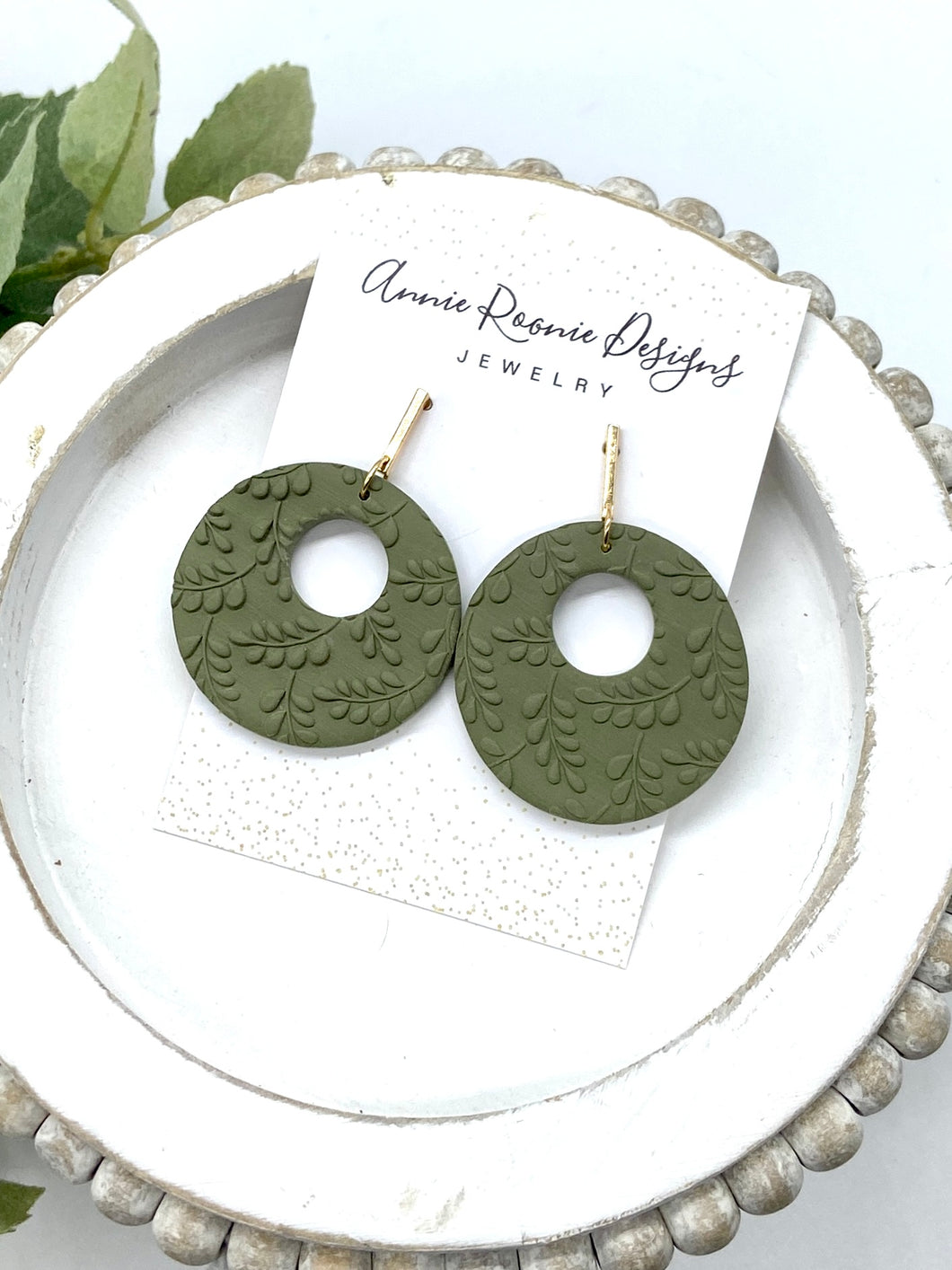 Olive Floral Clay Disc Cutout earrings
