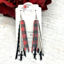 Load image into Gallery viewer, Red Buffalo Plaid Skinny Fringed Earrings