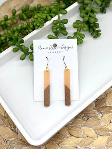 Peach Acrylic & Wood Skinny Rectangle earrings