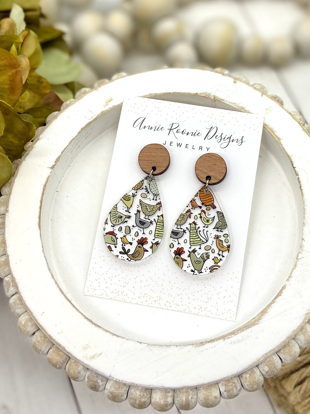 Chicken print Acrylic Teardrop earrings