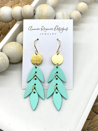 Falling Leaves Earrings in Mint Leather