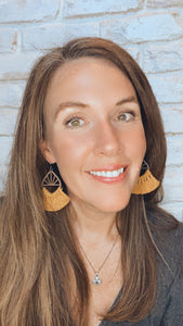 Mustard Yellow Macrame + Wood earrings