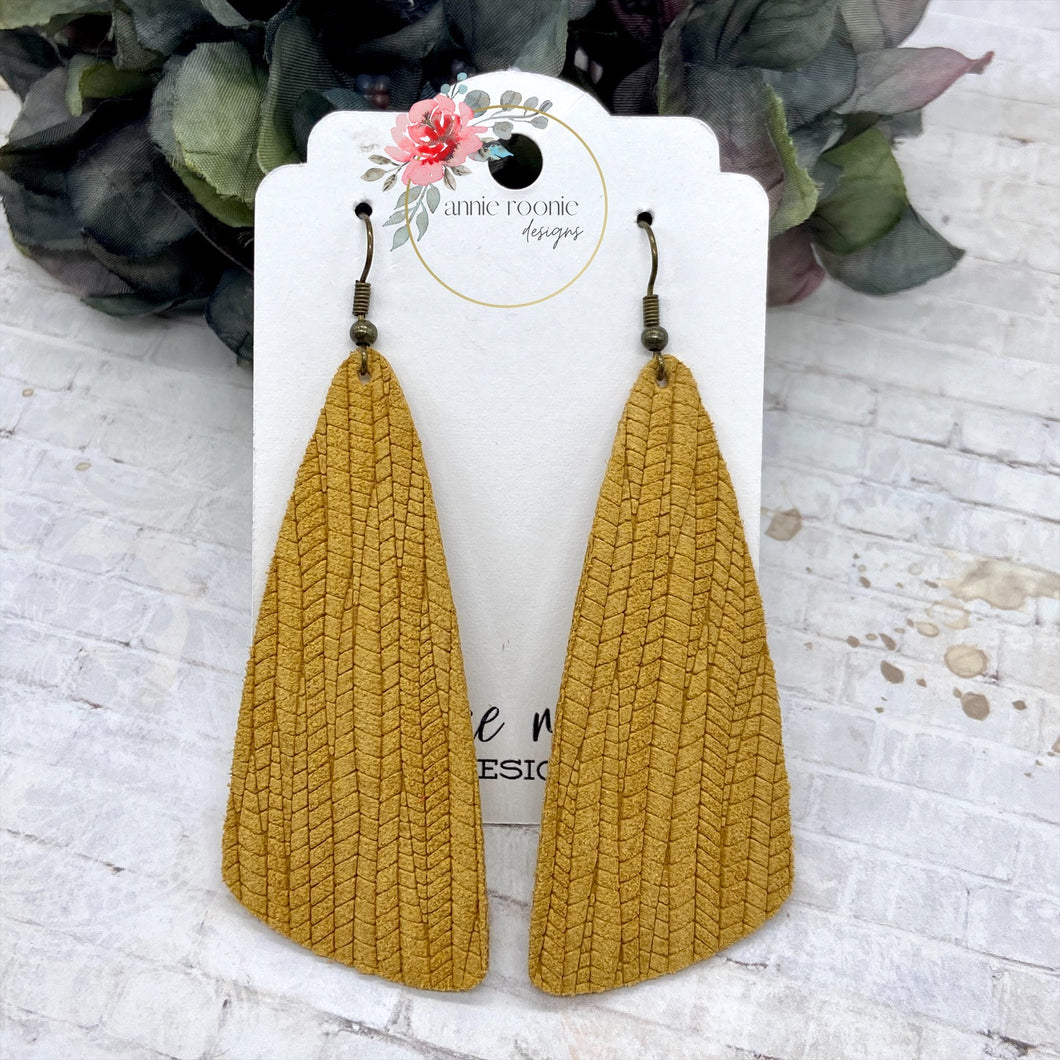 Mustard Yellow Striped Textured Suede Wedge Bar earrings