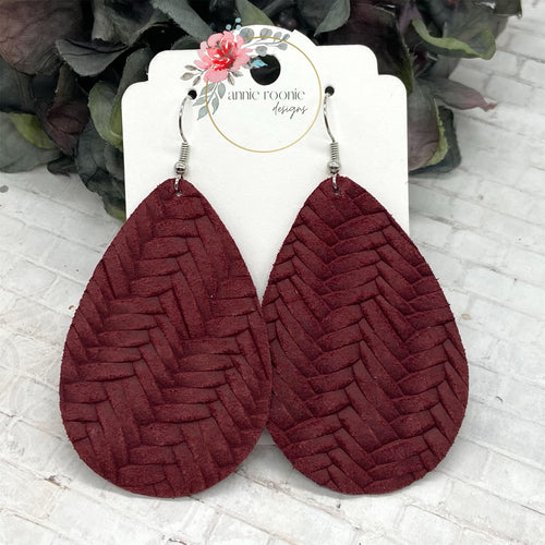 Maroon Braided Suede Teardrop earrings
