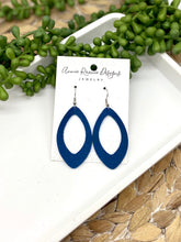 Load image into Gallery viewer, Dark Blue Textured Leather Marquis cutout earrings