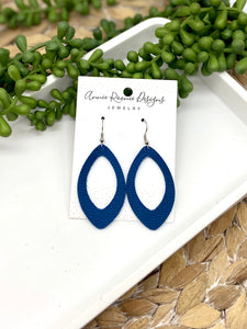 Dark Blue Textured Leather Marquis cutout earrings