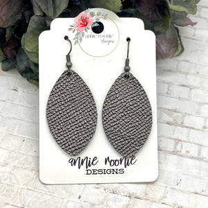 Gunmetal Silver Textured Leather Marquis earrings