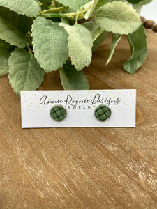 Green Basket Weave leather Stud Earrings