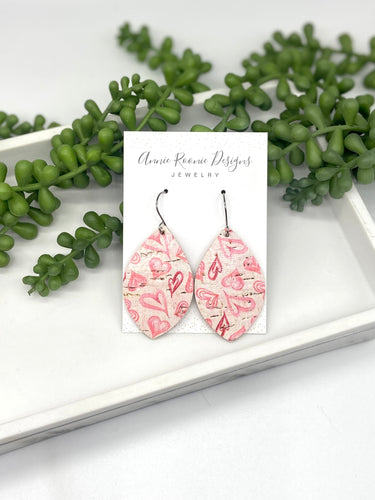Pink Hearts Cork leather Marquis cutout earrings
