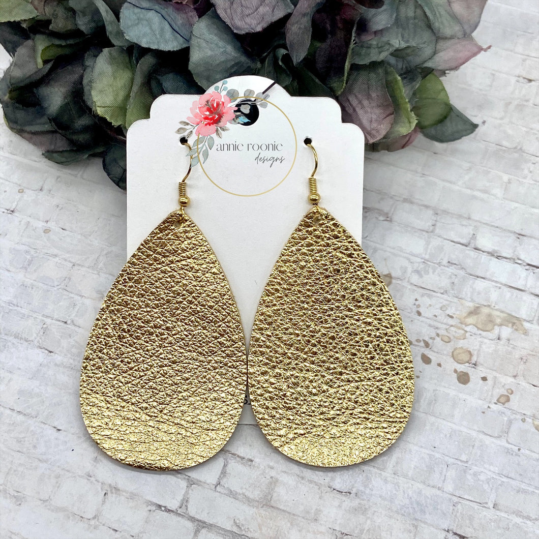 Gold Metallic Leather Teardrop earrings