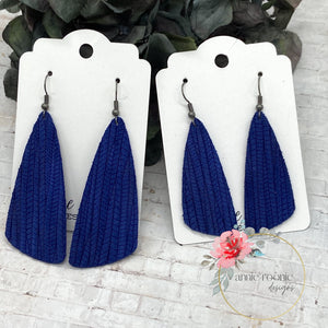 Blue Striped Textured suede Angled Bar earrings