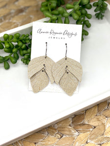 Champagne Shimmer Embossed Split leaf leather earrings