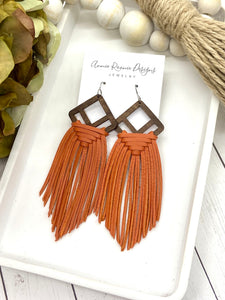 Woven Fringe Earrings in Burnt Orange leather