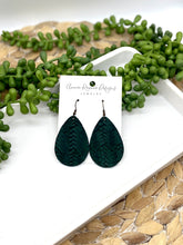 Load image into Gallery viewer, Dark Forest Green Braided Leather Teardrop earrings