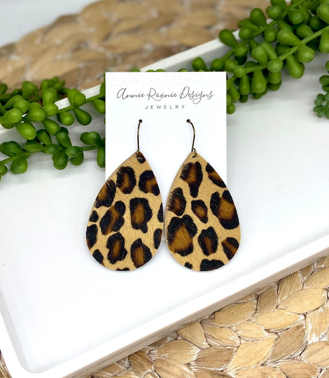 Leopard Hair On Leather Teardrop earrings
