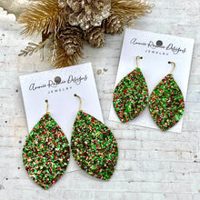 Load image into Gallery viewer, Green Glitter Vegan leather Marquis earrings
