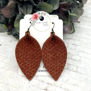 Cinnamon Brown Tiny Triangles Suede Pinched Petal earrings