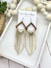 Load image into Gallery viewer, Woven Fringe Earrings in Platinum Metallic leather