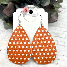 Load image into Gallery viewer, Orange Polka Dot Leather Teardrop earrings