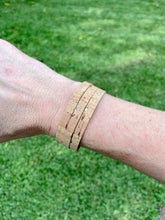 Load image into Gallery viewer, Natural Cork leather (gold flecks) Sliced Cuff bracelet